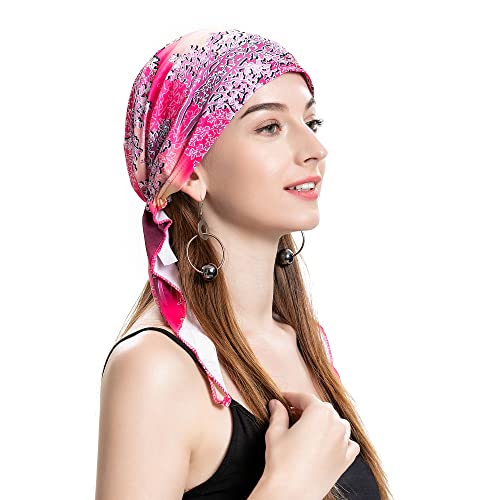 ZLYC Chemo Headwear Pre Tied Head Scarf Headwraps Lightweight Turban Beanie Cap for Women - color: Floral Pink