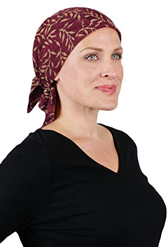 Hats Scarves & More Chemo Scarf Head Scarves for Women Cancer Headwear Headscarf Head Coverings 28 Inch Square Batik - color: Burgundy Leaf
