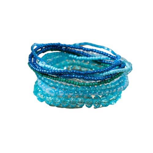 Caiyao Bohemian Multilayer Stackable Seed Beaded Bracelets Colorful Crystal Glass Beads Strand Bangle Bracelet BFF Wristbands Bracelet for Women Summer Beach Hawaii Jewelry Birthday Gifts - color: Blue 2