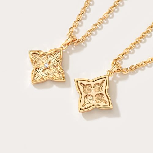 Fettero Gold Clover Necklace for Women Dainty 14K Gold Plated CZ Pendant Necklace Adjustable Chain Choker Charm Colorful Clover Pendant Lucky Necklaces for Women Jewelry - color: Gold