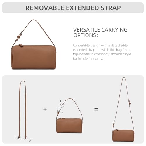 KouLi Buir PU Leather Crossbody Purse for Women Trendy Small Barrel Hobo Shoulder Handbag Lightweight Daily Purse - color: Brown