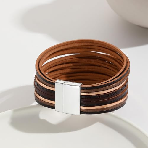 Long tiantian Boho Bracelets for Women Western Jewelry for Women Leather Wrap Bracelets Stackable Bangle Western Outfit for Women - color: surfer bracelets(black)