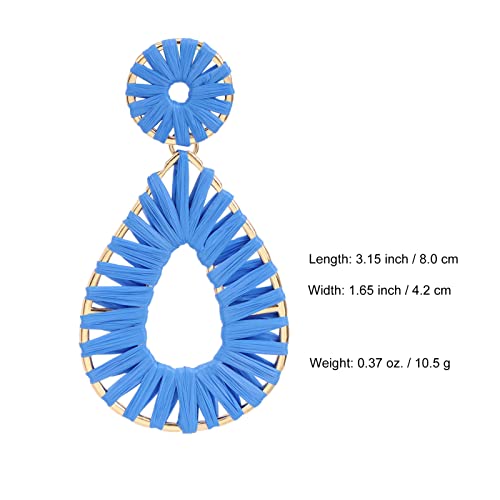 Raffia Teardrop Dangle Earrings Handmad Statement Drop Earrings - color: Royal Blue
