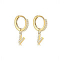 14K Gold Plated Cubic Zirconia Initial Earrings Delicate Small Hoop Earrings Hypoallergenic Letter Earrings for Women - style: V