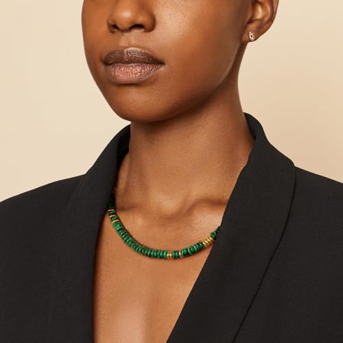 KissYan Boho Beaded Choker Necklace for Women, Gemstone Choker Natural Stone Freshwater Pearl Surfer Necklaces 14K Gold Plated Summer Beach Handmade Jewelry - color: Q-Malachite