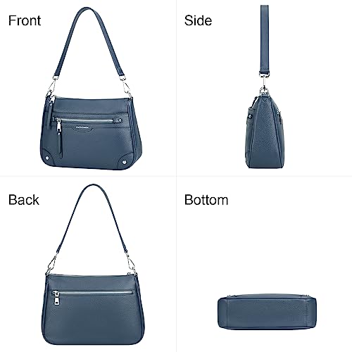Over Earth Soft Genuine Leather Crossbody Bags for Women Medium Shoulder Purses Hobo Handbags with Multi Pockets - color: 03-indigo Blue