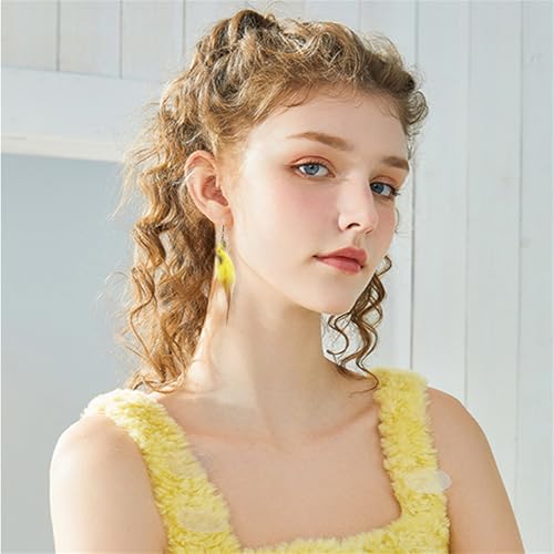 Bohemian Handmade Natural Long Feather Dangle Earrings for Women Multicolor Tassel Feathers Dangle Drop Earrings Vintage Bohemian Earrings Boho Feather Earrings - color: Yellow