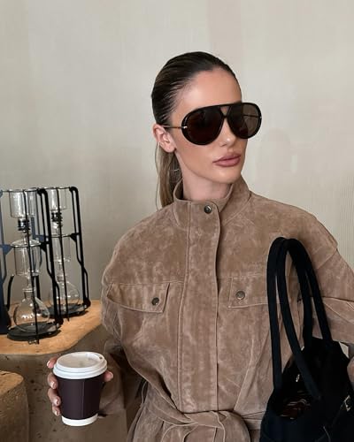 GRFISIA Retro Oversized Aviator Sunglasses for Women Men Metal 70s Aviators 2026 Fashion Shades for Beach Vacation UV400 - color: (2pcs) Black/Gray+black/Brown