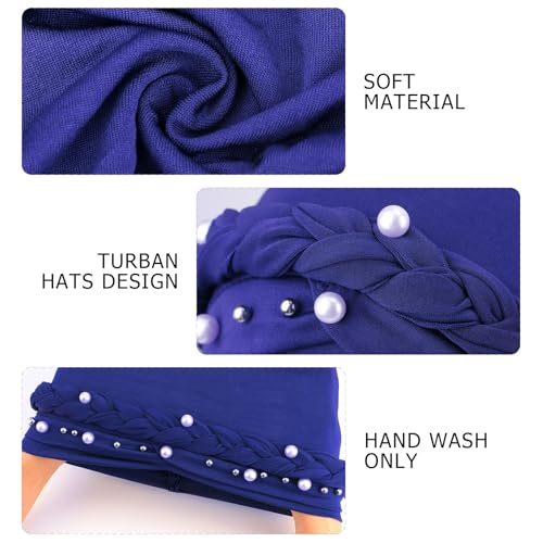 African Women Turban Caps Pre-Tied Twisted Turbans Head Scarf for Women Hair Wraps Cover Beanie Cancer Chemo Headwear - color: 1 Pack Twisted Braid A: Pearls Blue
