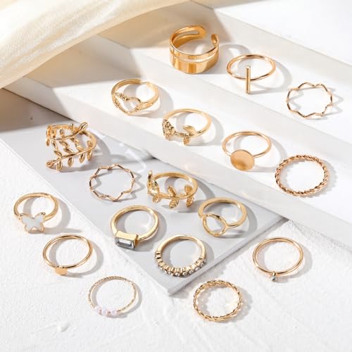Rrdaily Gold Boho Knuckle Rings Set Vintage Love Pearl Stackable Dainty Joint Finger Sparkling Dainty Simple Trendy Cross Twist Designs Ring Pack (A24)