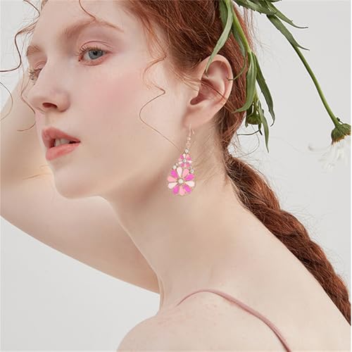 coadipress Bohemian Flower Teardrop Earrings for Women Trendy Vintage Colorful Hollow Out Flower Floral Dangle Earrings Bohemian Handmade Ethnic Statement Jewelry - color: Gold Pink