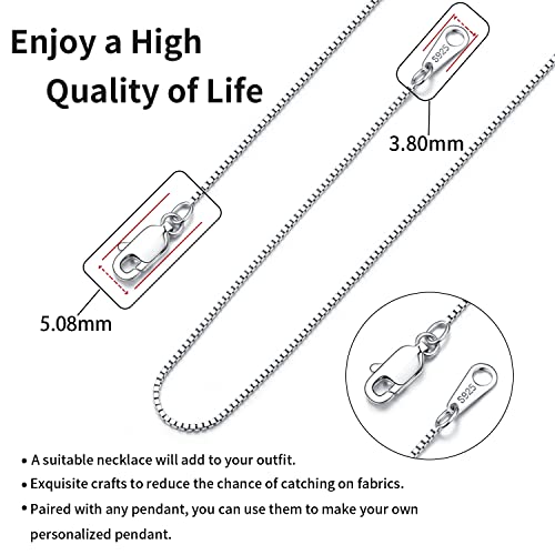 Jewlpire 18K Gold Plated 925 Sterling Silver Chain Necklace for Women Girls, 0.8mm Box Chain Lobster Claw Clasp-Super Thin & Strong Necklace Chain 16/18/20/22/24 Inch - color: shiny silver, size: 22 Inch