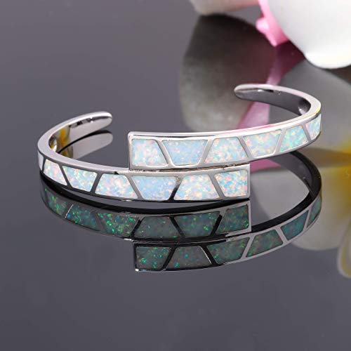 CiNily Womens Cuff Bracelet,Opal Bangle Bracelets Gold Plated Hypoallergenic Ladies Gemstone Open Cuff Bangle Bracelet - color: white+white