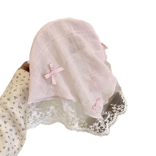 Women's Lace Bandana Headband, Vintage Gingham Triangle Scarf with Bow, French Retro Style for Boho Chic & Casual Outfits (4-Pink lace, One Size) - color: 4-Pink lace