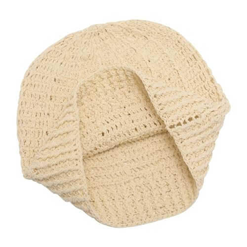 ZLYC Women Cotton Crochet Slouchy Beanie Hat Handmade Knit Summer Skull Cap - color: Beige
