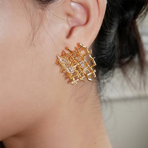 Braided Stud Earrings for Women, 18K Gold Plated Chunky Earrings, Unique Design Dainty Cubic Zirconia Braided Earrings Gifts, Statement Studs Earring Hypoallergenic Fashion Jewelry - color: Silver