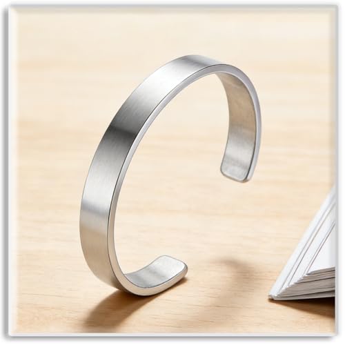 Xusamss Open Cuff Bracelet for Men Stainless Steel Wide Flat Bangle, Simple Mens Jewelry, Polished Steel Bracelet Band for Men, Wide Cuff Bracelet - color: White