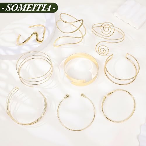 9Pcs Arm Cuff Bracelets Gold Upper Arm Cuff for Women Adjustable Upper Arm Bangle Bracelet Minimalist Irregular Arm Bangle Armband Coil Swirl Armlets Armband Jewelry Set - color: Glod B