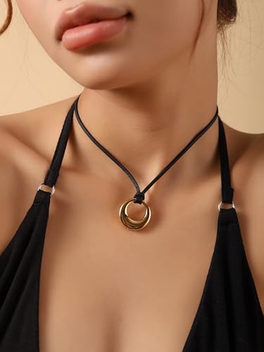 Sacina Gothic Boho Black O Ring Choker Necklace, Black Choker, Boho Emo Goth Necklace, Christmas Jewelry Gift For Women - color: Gold