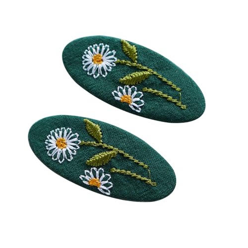 Set Of 2 Delicate Hand Embroidered Hair Clip Vintage Flower Zouju Hair Clip For Daughters Teens Women Girlfriends Wives Unique Hair Accessories (Green) - color: Green Hair Clip