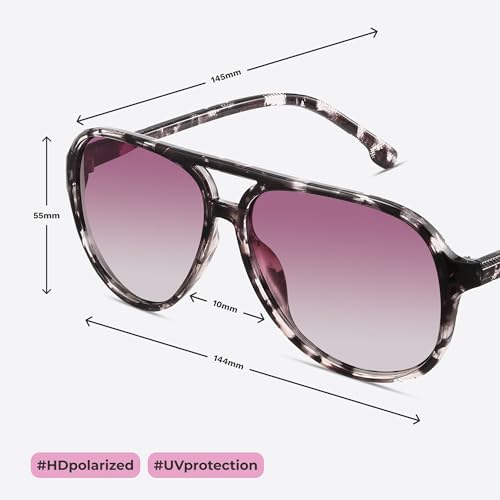 livho Trendy Polarized Aviator Sunglasses Women Men, Retro Sun Glasses for Women Men 2025, Oversized UV Protection Shades - color: Light Black Tortoise/Purple