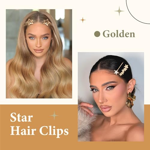 10PCS Gold Hair Clips Dangle Star Hair Clips Metal Snap Star Barrettes 9 Shapes Y2K Hair Accessories for Women and Girls - color: Gold