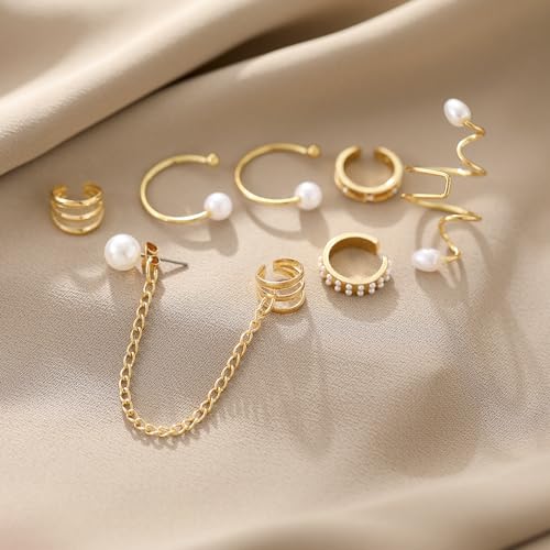 Ear Cuff Earrings for Women Chunky Ear Cuff Colourful Non Pierced Ear Cuff Non Piercing Clip On Cartilage Wrap Cuff Earrings Jewelry Gifts - color: 246Gold