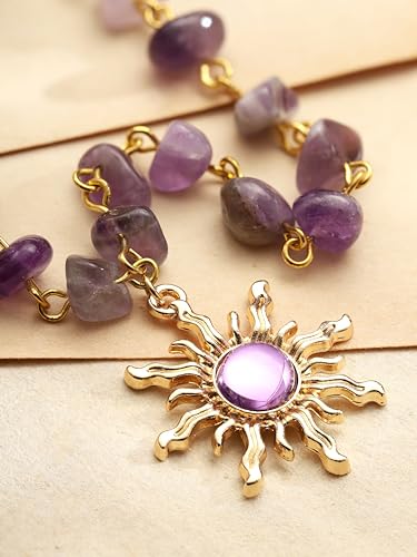 Sacina Boho Hippie Sun Necklace, Crystal Choker Necklace, Boho Necklace, Hippie Necklaces, Christmas Jewelry Gift For Women - color: purple