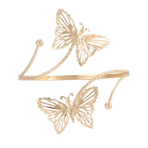 Gold Arm Cuff Bracelet Adjustable Upper Arm Cuff Bangle Butterfly Flower Bracelet Summer Beach Essentials Jewelry for Wome - style: gold butterfly
