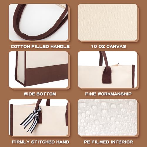 Reginary 12 Pack Canvas Tote Bags Initial Classic Present Personalized Canvas Beach Bag for Wedding, Birthday, Beach(Brown and White) - color: Brown and White
