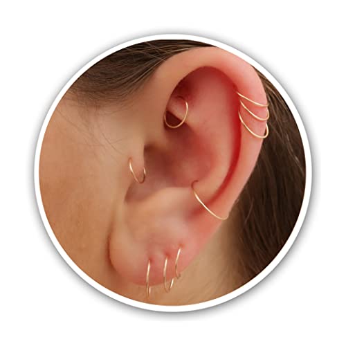 Gold Hoop Earrings Silver Hoop Earrings - Hoop Earrings For Women Two Pcs Of Thin Gold Filled Sterling Silver Hoops, Helix Hoop, Tragus Ring, Cartilage Hoop - color: Gold, style: 8mm 24 gauge / 1 pair