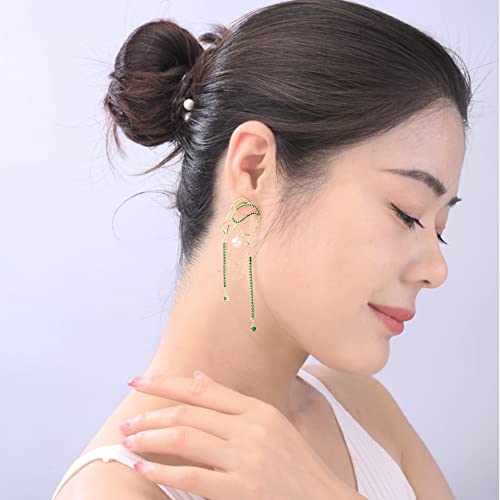 Unique Abstract Face Art | Dangle Statement Long Earrings for Women | Rhinestone Tassel Handmade Chandelier Earrings - color: Golden green diamond