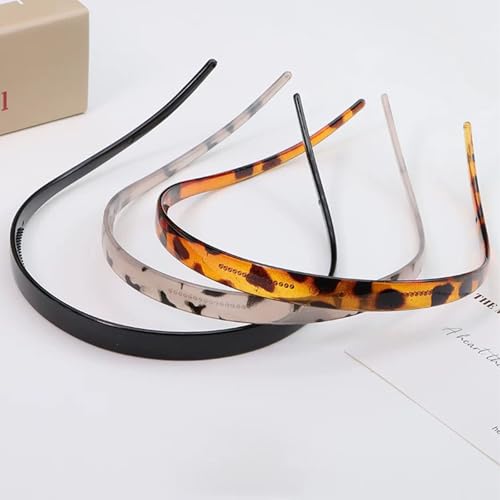 3 Pack Headbands Designed for Eyewear,Flex No Pressure Hairbands for Women Leopard Pattern Comfortable Plastic Headbands with Teeth-Black,Grey,Brown - color: Bright Surface-Black,Grey,Brown