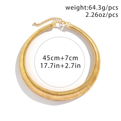 Chunky Chain Necklaces Women Statement Collar Necklace Gold Flat Snake Chain Choker Ribbed Design for Party, Dress Jewelry Gifts - color: A3