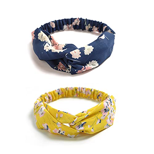 DRESHOW 10 Pack Boho Headbands for Women Vintage Cross Elastic Head Wrap Hair Accessories - color: 10 Pack C: Flower Printed Series VIII