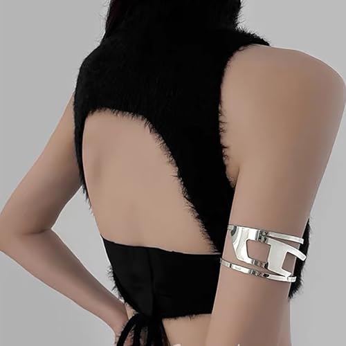 Upper Arm Cuff for Women, Simple Sexy Harness Armlet Bracelet with Crystal Adjustable Upper Arm Chain Bangle Arm Band for Women - color: Silver Geometry