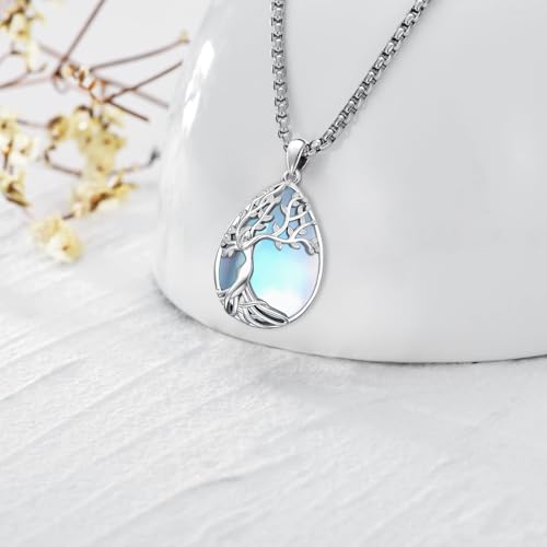 Turquoise/Amethyst/Moonstone/Black Onyx Tree of Life Necklace for Women Hummingbird Necklaces White Gold Plated Copper Jewelry - style: B-Tree of Life -Moonstone
