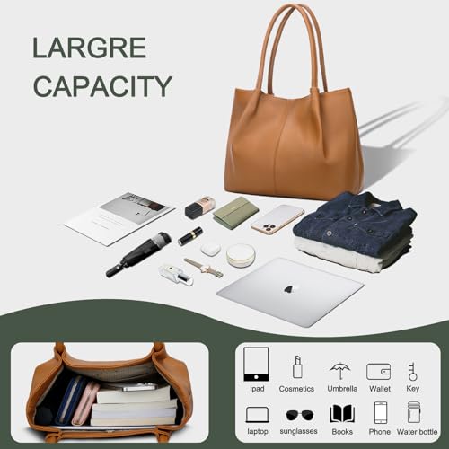 KKXIU Tote Bag for Women Vegan Leather Shoulder Purse Large Capacity Travel Bag - color: Brown2