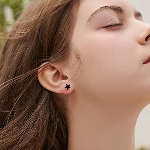 3 Pairs 925 Sterling Silver Star Stud Earrings for Women,Tiny Simple Geometric Stud Earrings Set Small Hypoallergenic Cartilage Tragus Ear Jewellery for Men (3/4/5mm) - color: 11 Black-3Pairs-3/4/5mm