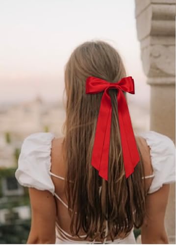 Cute Hair Accessories: Bow Clips, Ribbon Barrettes with Tassels, and Hair Bows for Women in Black and Red - color: Black & Red