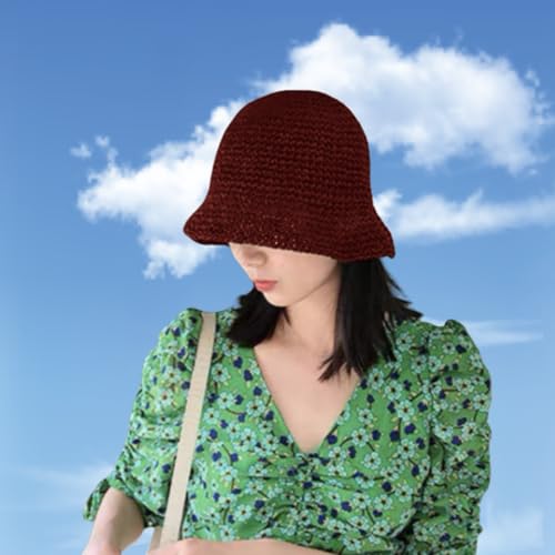 Womens Floppy Straw Sun Hat Packable Wide Brim Summer Beach Hat Foldable Crochet Bucket Hats - color: Brown 2