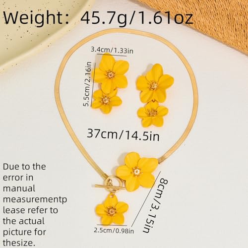 WCRAZYE Gold Flower Earrings Necklace Set for Women Boho Summer Daisy Floral Statement Earrings Brides Wedding Guest Dresses Jewelry - color: Yellow