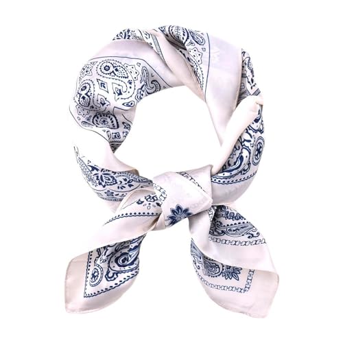 Guqqeuc Satin Head Scarf Silky Feeling Bandana Hair Wrap for Women Silk Scarves Paisley Headscarf Square Scarf Neckerchief - color: White