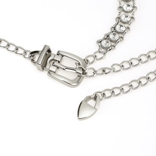 YooAi Chain Belts Leather Waist Belt for Women Layered Metal Chain Belt - size: XL/2XL: fits waist from 41"-46", style: Silver Rhinestsone