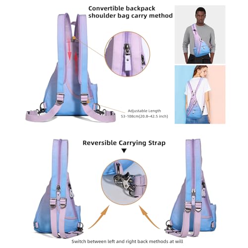 KL928 Sling Bag - Small Crossbody Backpack Shoulder Casual Daypack Rucksack for Men Women - color: 6881mr-palepurple+skyblue