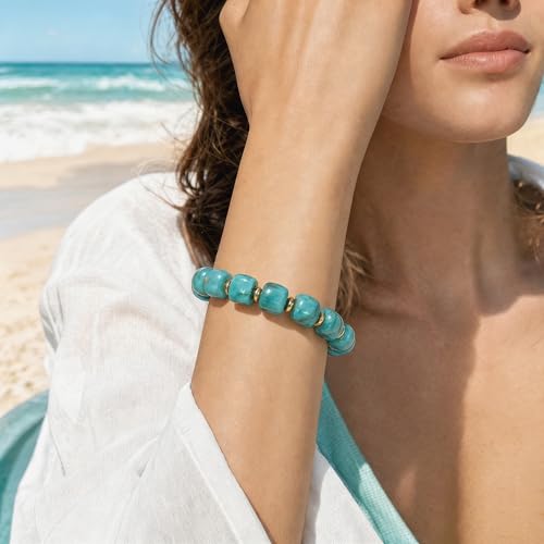 Chunky Beaded Bracelets for Women Boho Multicolor Acrylic Resin Beads Bracelet Adjustable Statement Bracelet Summer Beaded Jewelry - color: Beads bracelet-turquoise