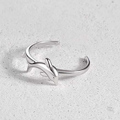 CHIC & ARTSY 925 Sterling Silver Open Toe Ring for Women - Lightweight Comfortable Yoga Toe Rings, Adjustable Stackable Toe Rings, Boho Coastal Vacation Beach Foot Jewellery - color: Dolphin/Silver
