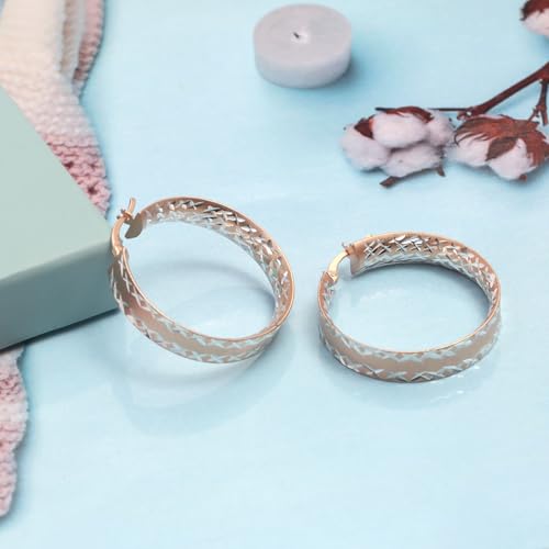 LeCalla 925 Sterling Silver Hoop Earrings for Women | 14K Gold-Plated & Rose Gold-Plated Diamond-Cut Hoop Earrings | Textured Click-Top Hoops Earring Jewelry - color: Rose Gold DC Textured-31MM
