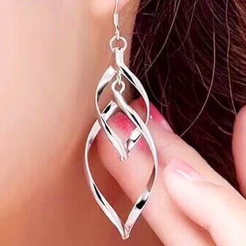 Silver Dangle Earrings, Hypoallergenic 14K White Gold Plated Twisted Pull Through Drop Earrings for Women Dainty Lightweight Jewelry for Valentines Mother's Day Birthday Thanksgiving Day Gifts - style: E