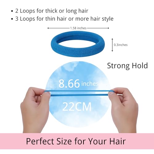 LuSeren 120 Pcs Blue Hair Ties for Women, No Damage Soft Seamless Nylon Hair Elastics for Thick Hair, Ponytail Holders, 3 Gradient Blue Hair Accessories - color: Blue